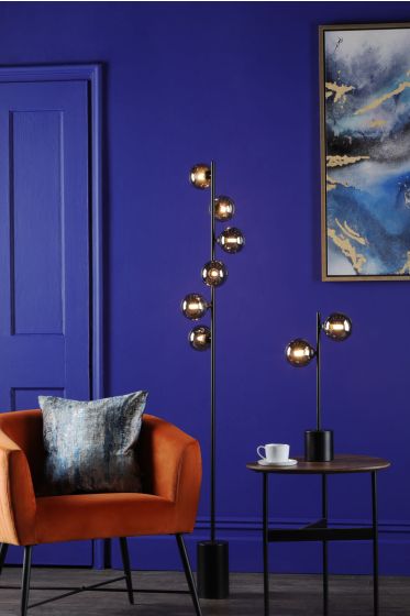 Där Lighting Spiral 2 Light Table Lamp Matt Black Smoked Glass