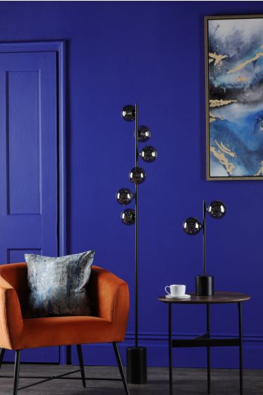 Där Lighting Spiral 2 Light Table Lamp Matt Black Smoked Glass