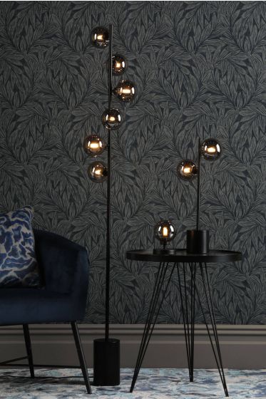 Där Lighting Spiral 2 Light Table Lamp Matt Black Smoked Glass