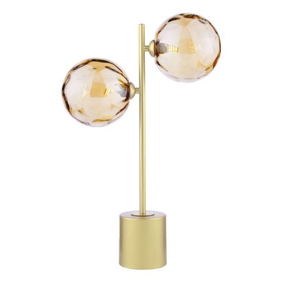 där lighting Spiral 2 Light Table Lamp Matt Gold & Champagne Dimpled Glass