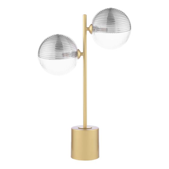 Där Lighting Spiral 2 Light Table Lamp Matt Gold & Smoked/Clear Ribbed Glass