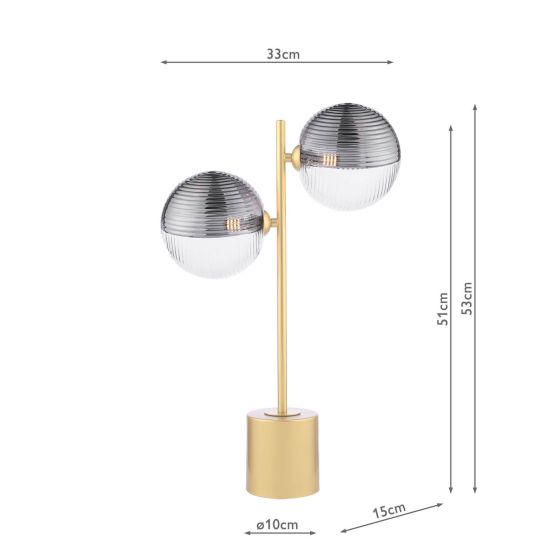 Där Lighting Spiral 2 Light Table Lamp Matt Gold & Smoked/Clear Ribbed Glass