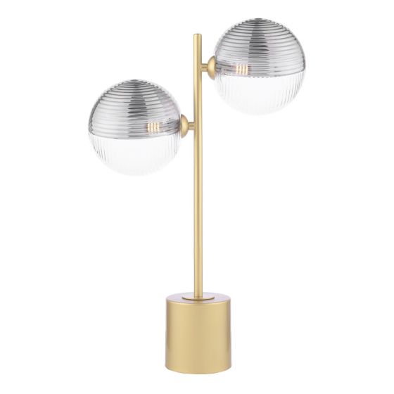 där lighting Spiral 2 Light Table Lamp Matt Gold & Smoked/Clear Ribbed Glass