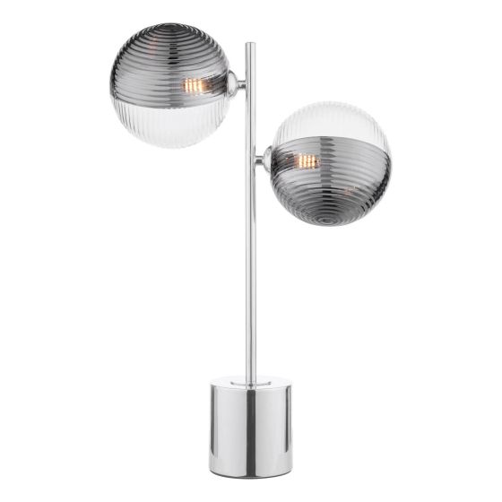 där lighting Spiral 2 Light Table Lamp Polished Chrome & Smoked/Clear Ribbed Glass