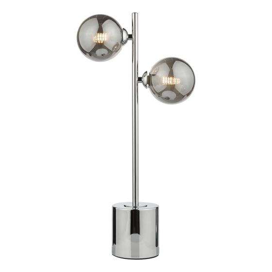 där lighting Spiral 2 Light Table Lamp Polished Chrome Smoked Glass