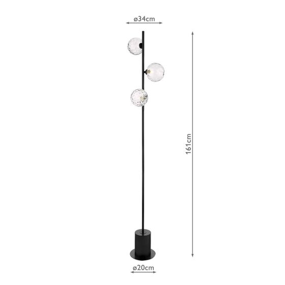 Där Lighting Spiral 3 Light Floor Lamp Matt Black & Dimpled Clear Glass