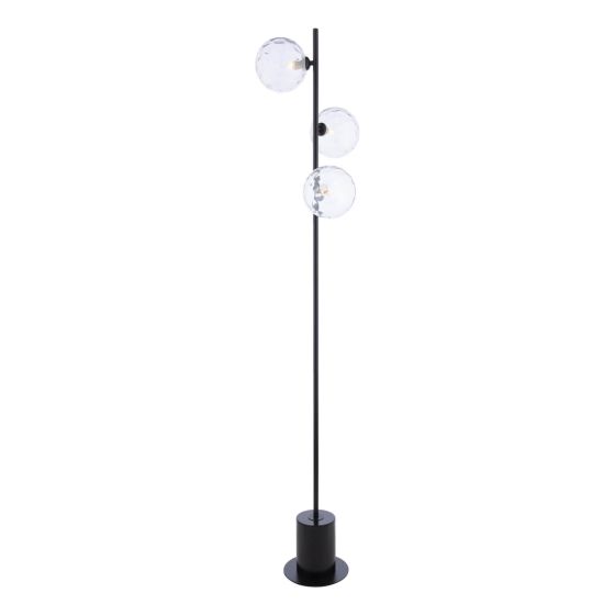 där lighting Spiral 3 Light Floor Lamp Matt Black & Dimpled Clear Glass