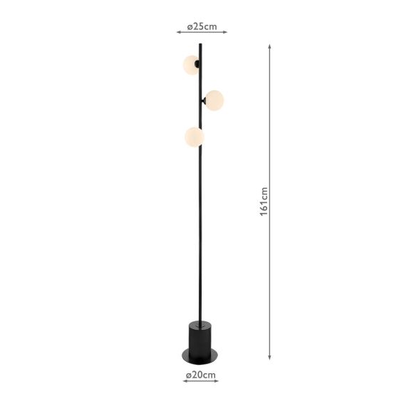 Där Lighting Spiral 3 Light Floor Lamp Matt Black & Opal Glass