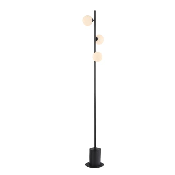 där lighting Spiral 3 Light Floor Lamp Matt Black & Opal Glass