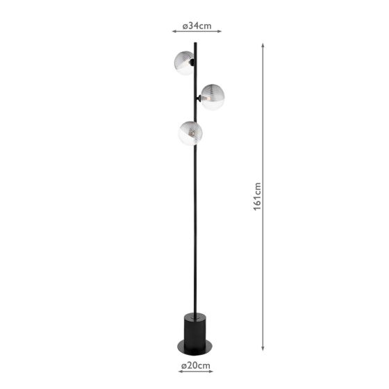 Där Lighting Spiral 3 Light Floor Lamp Matt Black & Smoked/Clear Ribbed Glass