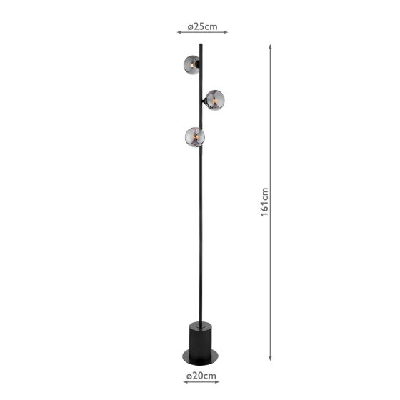 Där Lighting Spiral 3 Light Floor Lamp Matt Black & Smoked Glass