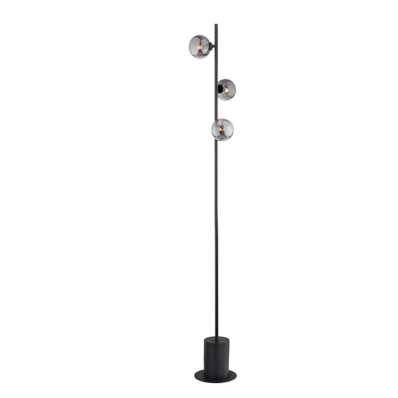 där lighting Spiral 3 Light Floor Lamp Matt Black & Smoked Glass