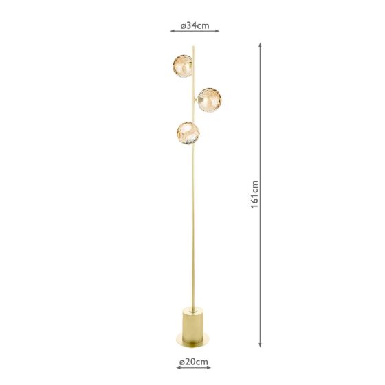 Där Lighting Spiral 3 Light Floor Lamp Matt Gold & Champagne Dimpled Glass