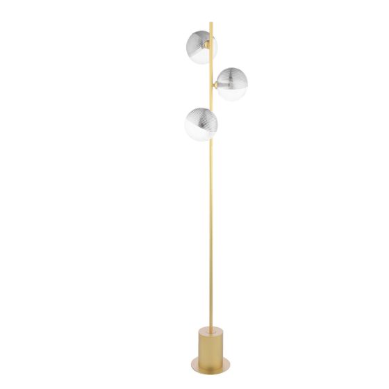 Där Lighting Spiral 3 Light Floor Lamp Matt Gold & Smoked/Clear Ribbed Glass