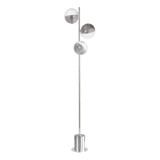 där lighting Spiral 3 Light Floor Lamp Polished Chrome & Smoked/Clear Ribbed Glass