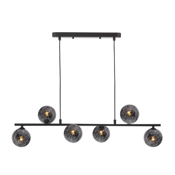 där lighting Spiral 6 Light Bar Pendant Matt Black and Black Confetti Glass