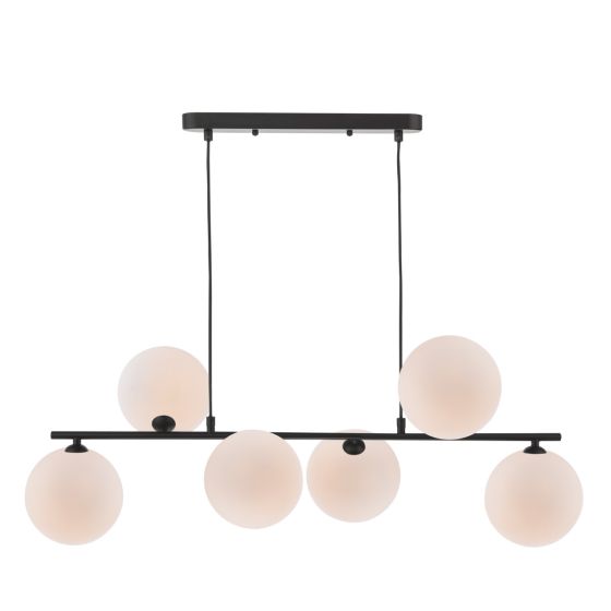 där lighting Spiral 6 Light Bar Pendant Matt Black and Opal Glass