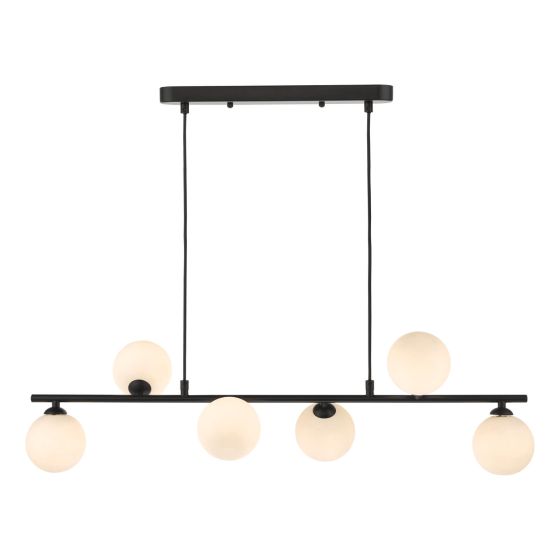 Där Lighting Spiral 6 Light Bar Pendant Matt Black Opal Glass