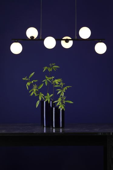 Där Lighting Spiral 6 Light Bar Pendant Matt Black Opal Glass