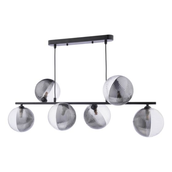 Där Lighting Spiral 6 Light Bar Pendant Matt Black & Smoked/Clear Ribbed Glass