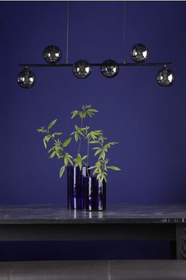 Där Lighting Spiral 6 Light Bar Pendant Matt Black Smoked Glass