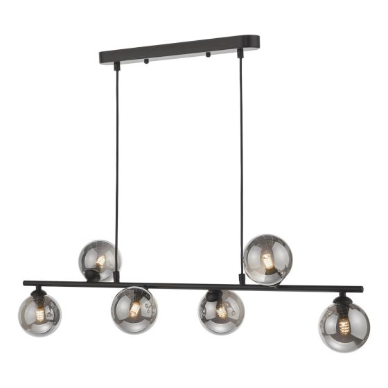 där lighting Spiral 6 Light Bar Pendant Matt Black Smoked Glass