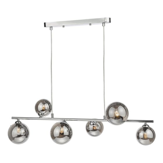 där lighting Spiral 6 Light Bar Pendant Polished Chrome and Smoked Glass