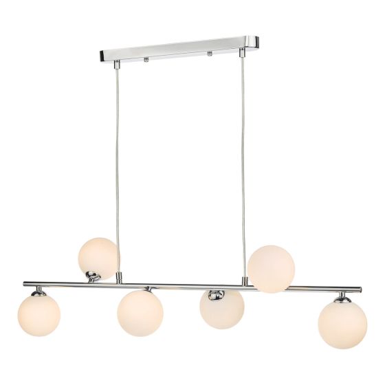 där lighting Spiral 6 Light Bar Pendant Polished Chrome Opal Glass