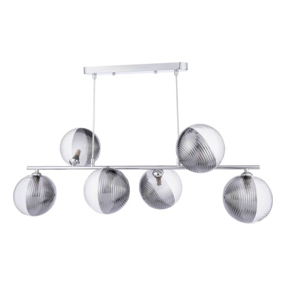 Där Lighting Spiral 6 Light Bar Pendant Polished Chrome & Smoked/Clear Ribbed Glass