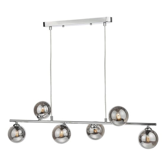 där lighting Spiral 6 Light Bar Pendant Polished Chrome Smoked Glass