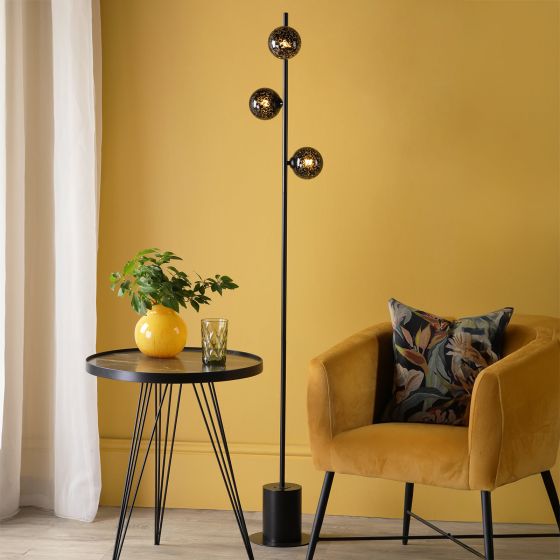 Där Lighting Spiral 6 Light Floor Lamp Matt Black And Black Confetti Glass