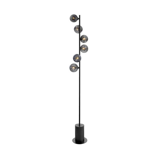 där lighting Spiral 6 Light Floor Lamp Matt Black and Black Confetti Glass