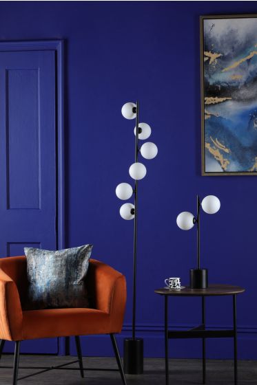 Där Lighting Spiral 6 Light Floor Lamp Matt Black Opal Glass