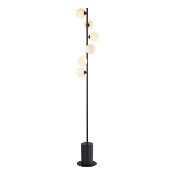 där lighting Spiral 6 Light Floor Lamp Matt Black Opal Glass