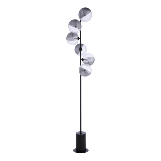 Där Lighting Spiral 6 Light Floor Lamp Matt Black & Smoked/Clear Ribbed Glass