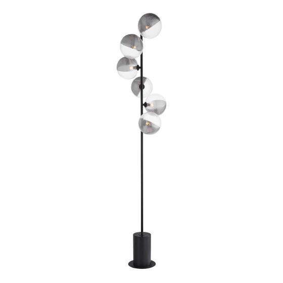 där lighting Spiral 6 Light Floor Lamp Matt Black & Smoked/Clear Ribbed Glass