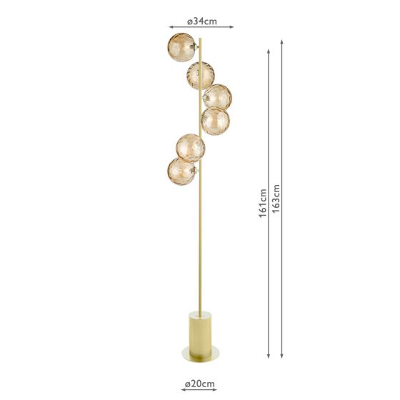 Där Lighting Spiral 6 Light Floor Lamp Matt Gold & Champagne Dimpled Glass