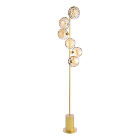 där lighting Spiral 6 Light Floor Lamp Matt Gold & Champagne Dimpled Glass