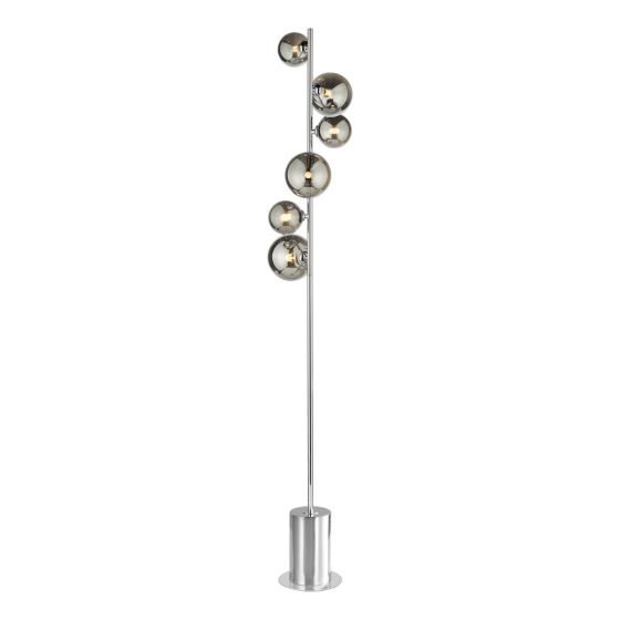 där lighting Spiral 6 Light Floor Lamp Polished Chrome and Smoked Glass