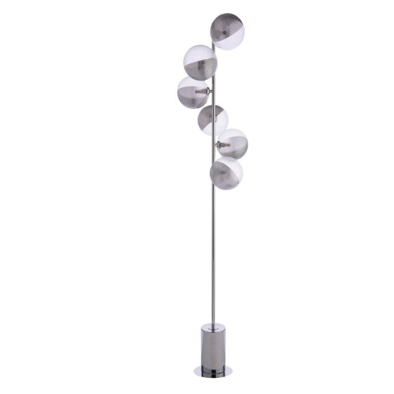 Där Lighting Spiral 6 Light Floor Lamp Polished Chrome & Smoked/Clear Ribbed Glass