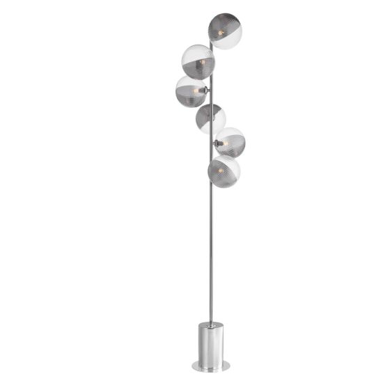 där lighting Spiral 6 Light Floor Lamp Polished Chrome & Smoked/Clear Ribbed Glass