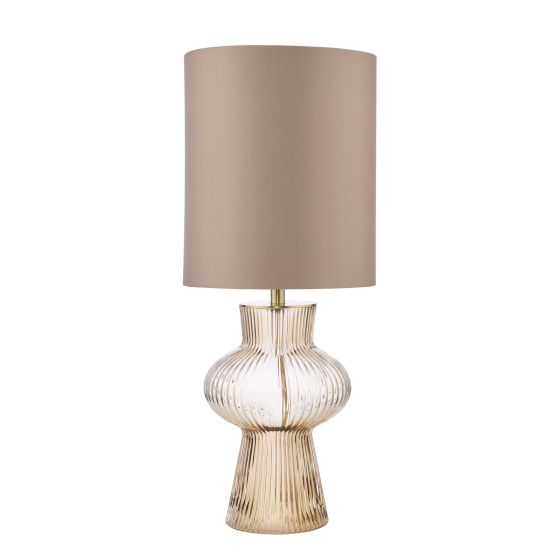 Där Lighting Suelita Table Lamp Brown Ribbed Glass And Antique Brass With Shade