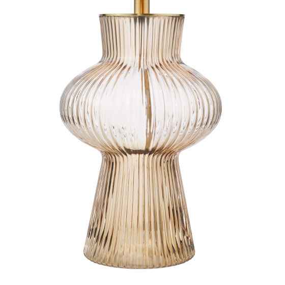 Där Lighting Suelita Table Lamp Brown Ribbed Glass And Antique Brass With Shade