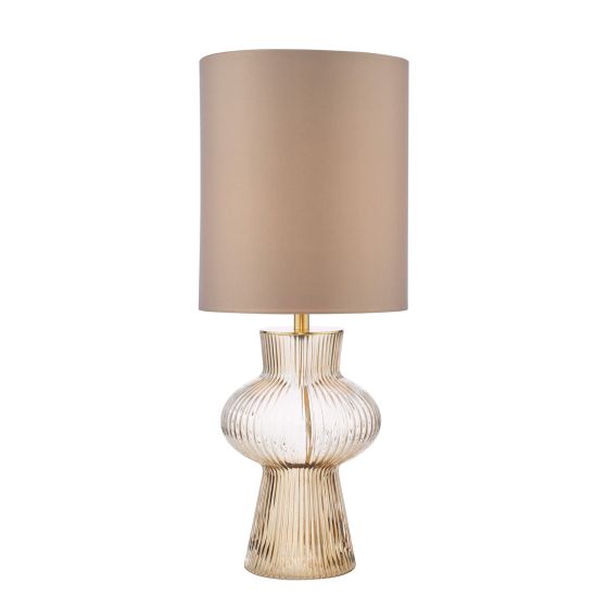 där lighting Suelita Table Lamp Brown Ribbed Glass and Antique Brass With Shade