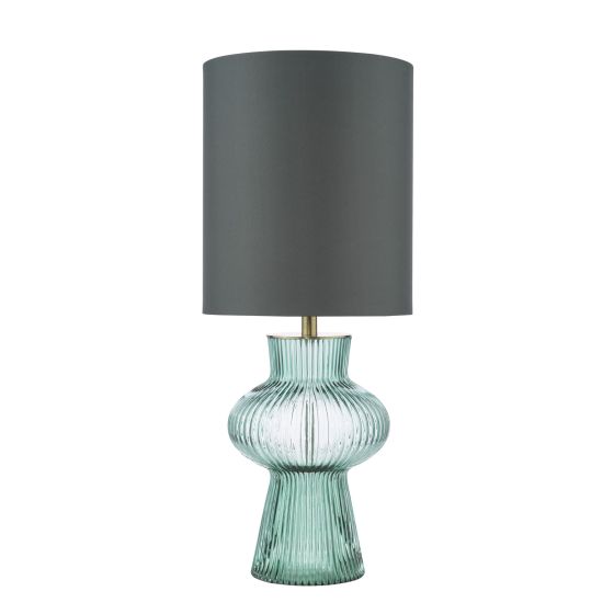 Där Lighting Suelita Table Lamp Green Ribbed Glass And Antique Brass With Shade