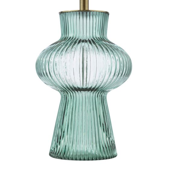 Där Lighting Suelita Table Lamp Green Ribbed Glass And Antique Brass With Shade