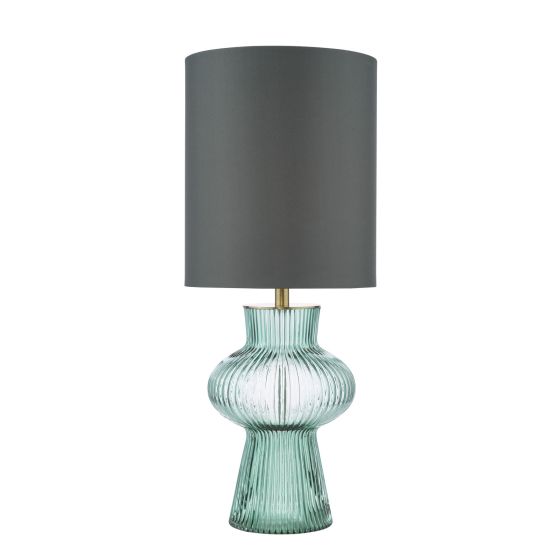 där lighting Suelita Table Lamp Green Ribbed Glass and Antique Brass With Shade
