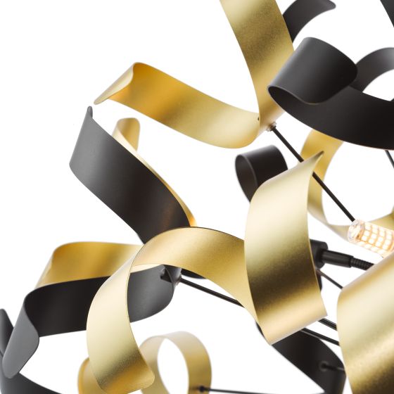Där Lighting Swash 12 Light Pendant Black With Black & Gold Ribbons