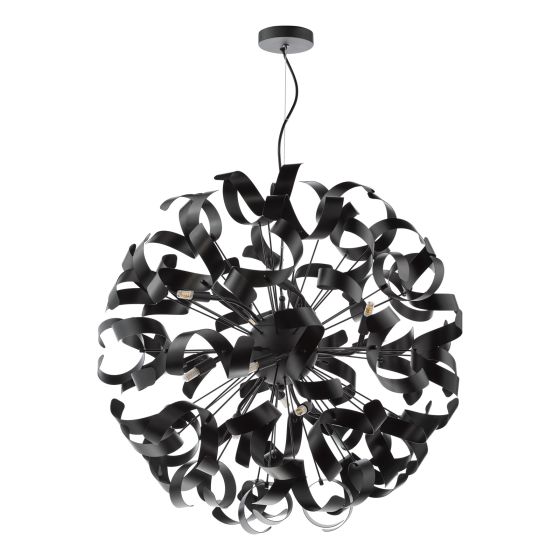 Där Lighting Swash 12 Light Pendant Black With Black Ribbons
