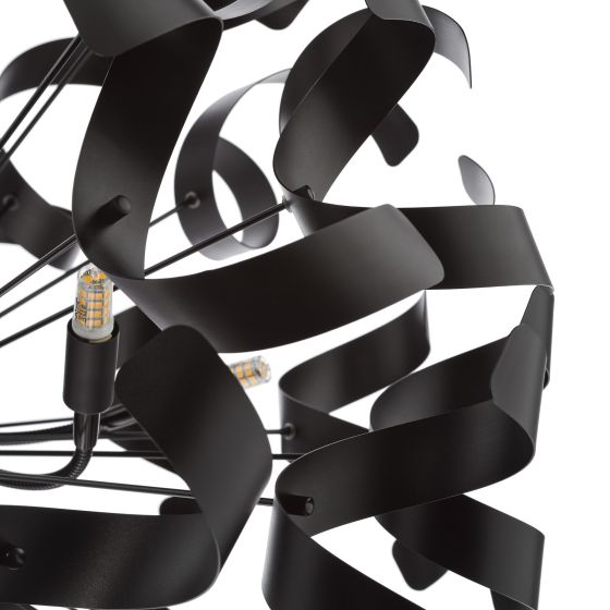 Där Lighting Swash 12 Light Pendant Black With Black Ribbons
